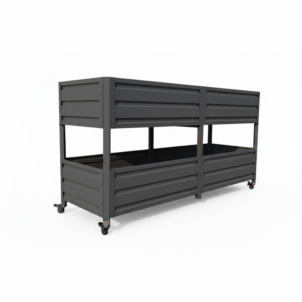 Alt View 7. Loheer - Loheer Dual Tier Elevated Metal Raised Garden Bed with Wheels Staggered Planter Box for Outdoor Patio Grey.