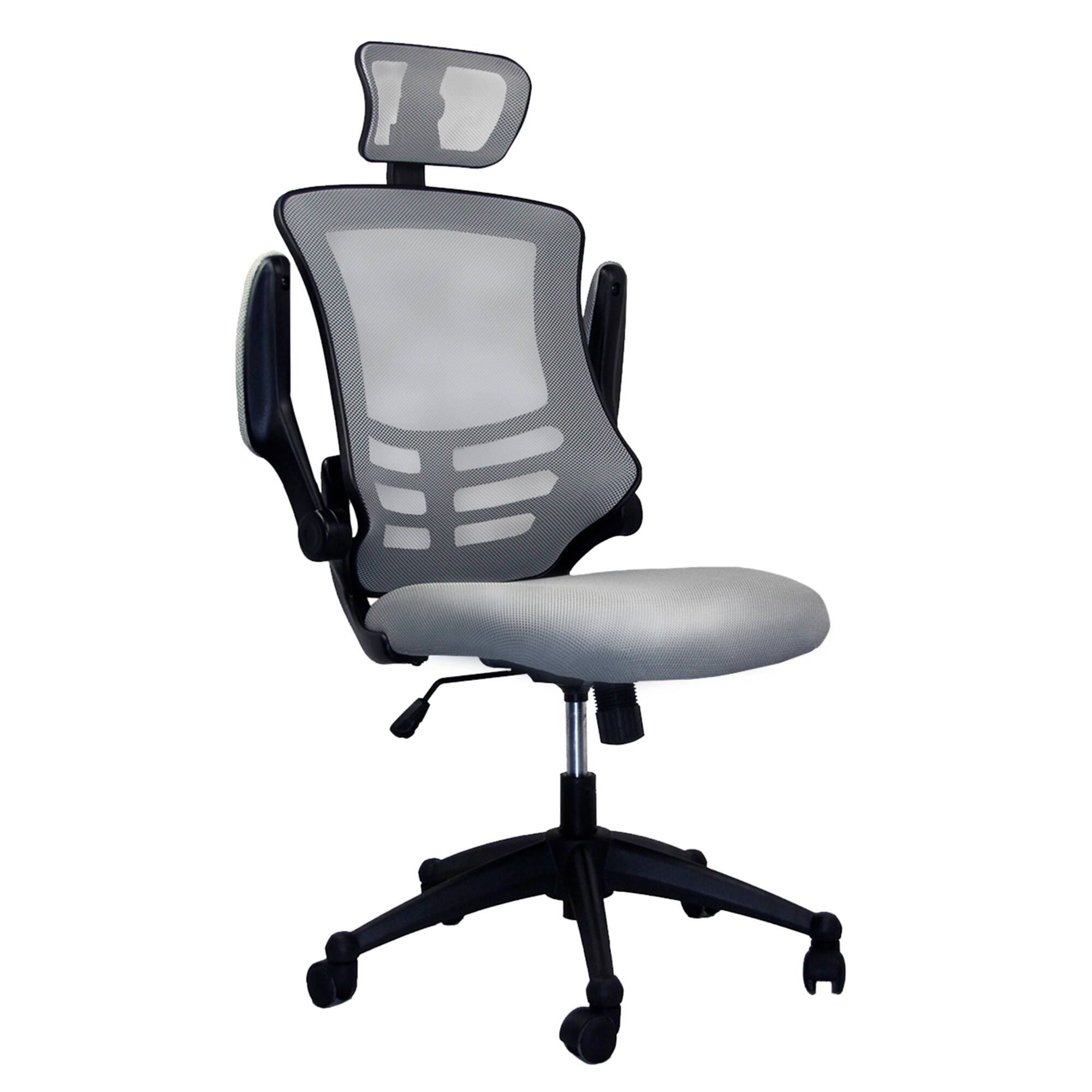 Angle. GOODSILO - Modern High-Back Mesh Executive Office Chair with Adjustable Headrest and Flip-Up Arms - Silver.