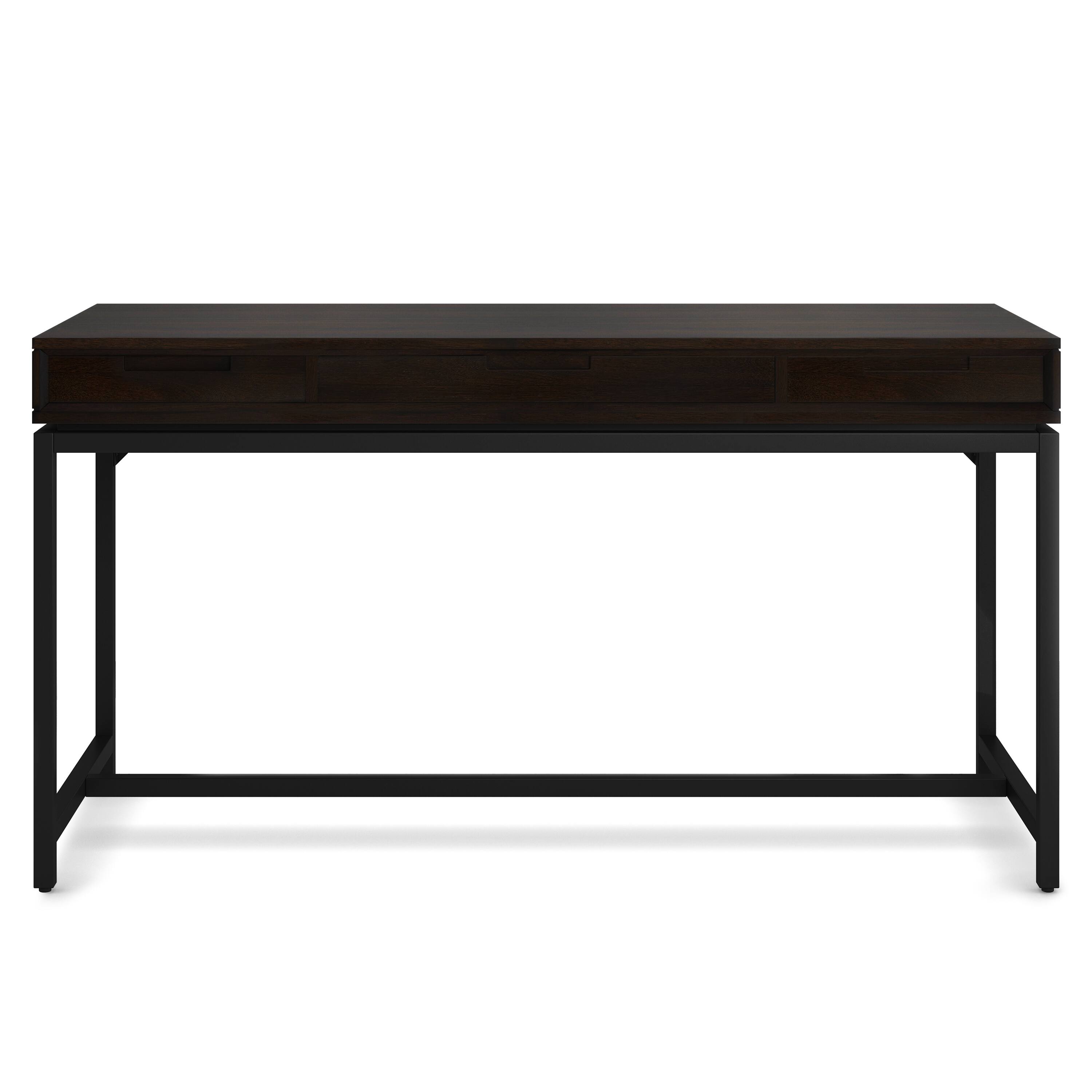 Left. Simpli Home - Banting 60 inch Wide Solid Wood Mid Century Desk in Hickory Brown - Hickory Brown.