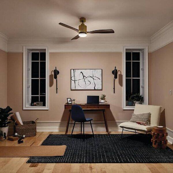 Alt View 2. Evolution Blazed - 3-BLADE CEILING FAN IN NATURAL BRASS - Natural Brass.
