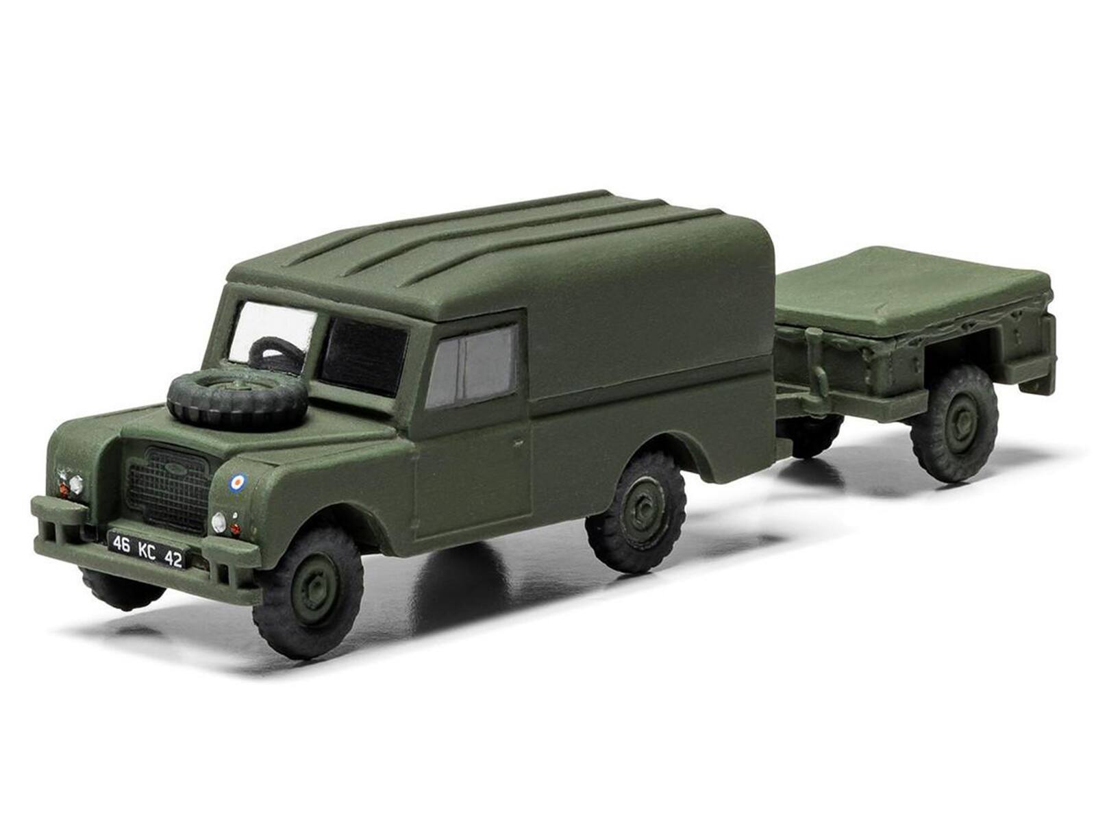 Left. Airfix - Level 2 Model Kit Land Rover LWB (Hard Top) Truck and Trailer with 2 Scheme Options 1/76 Scale - Green.
