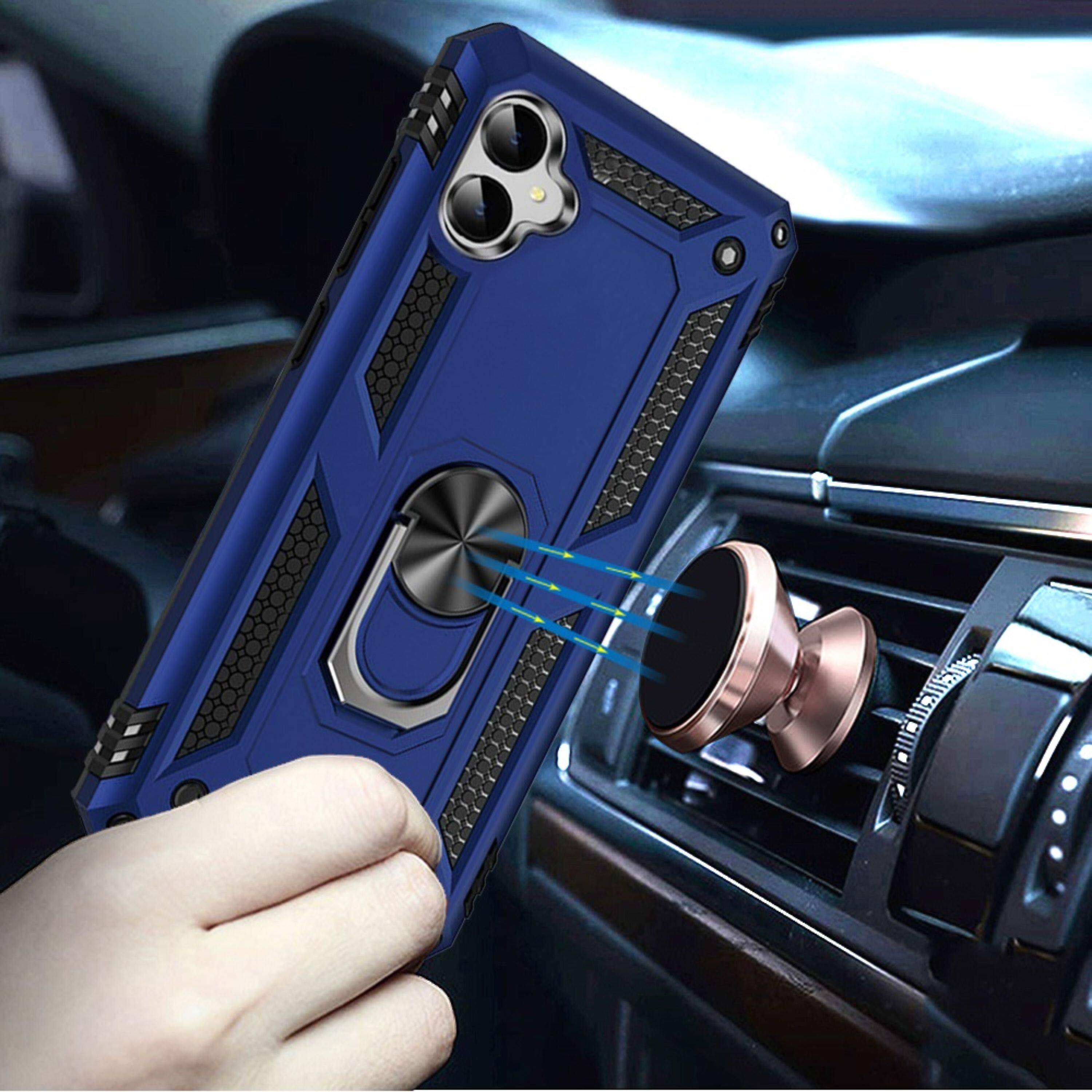 Angle. Kitcheniva - Protective Hybrid Cover Magnetic Ring Kickstand Phone Case For Samsung Galaxy A06 Blue - Blue.