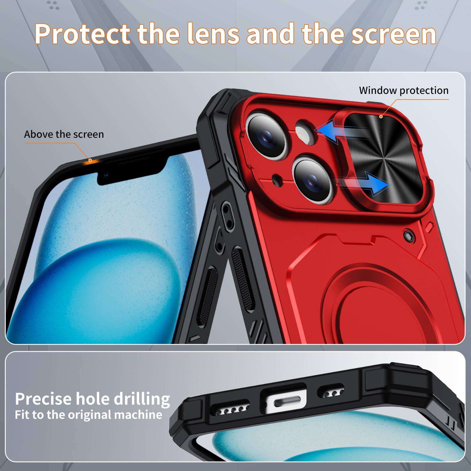 Protect the lens and the screen

Window protection

Above the screen

Precise hole drilling

Fit to the original machine