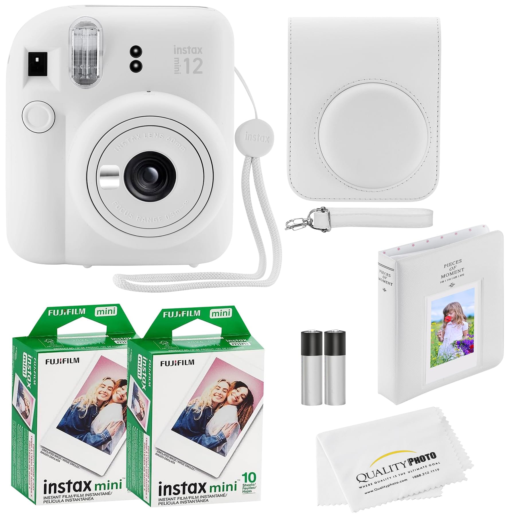 Fujifilm - Instax Mini 12 Instant Camera 20 Photo Prints Quality Photo Value Bundle Case Decoration Stickers Frames Photo Album - Clay White