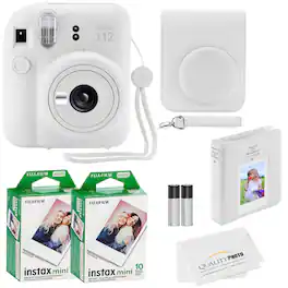 Fujifilm - Instax Mini 12 Instant Camera 20 Photo Prints Quality Photo Value Bundle Case Decoration Stickers Frames Photo Album - Clay White