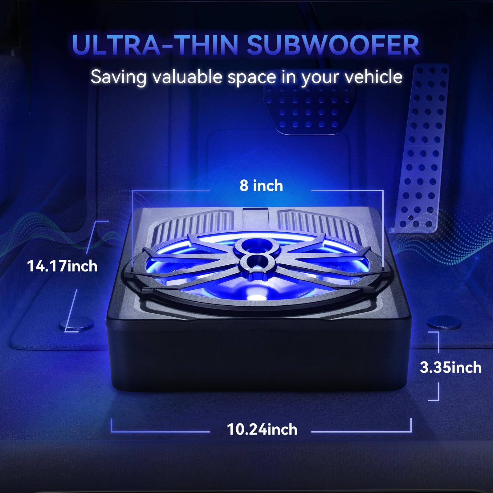 ULTRA-THIN SUBWOOFER  
Saving valuable space in your vehicle  

8 inch  
14.17 inch  
10.24 inch  
3.35 inch