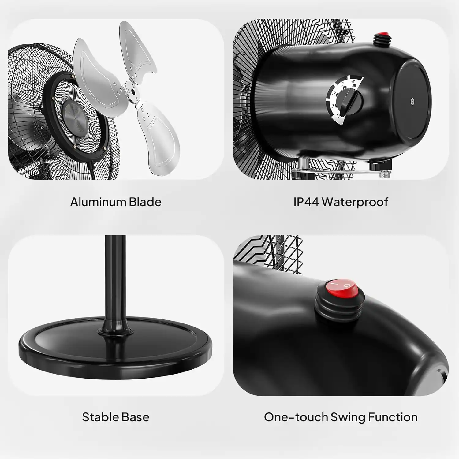 3 2 7 0 Aluminum Blade IP44 Waterproof Stable Base One-touch Swing Function