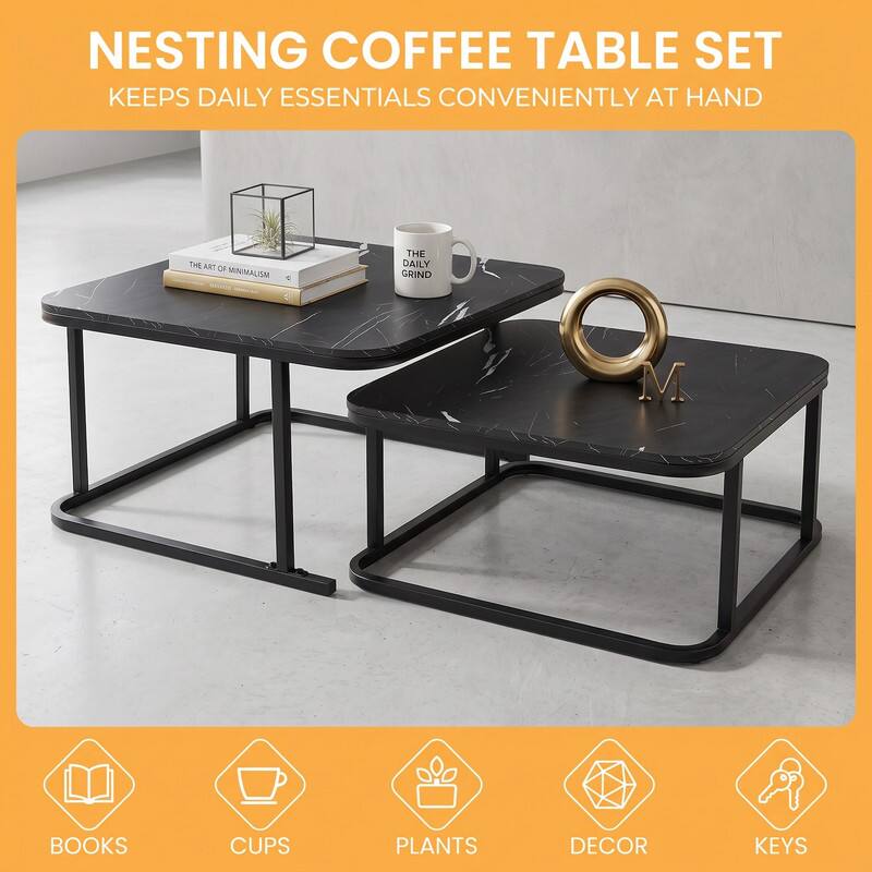 NESTING COFFEE TABLE SET  
KEEPS DAILY ESSENTIALS CONVENIENTLY AT HAND  

THE ART OF MINIMALISM  
THE DAILY GRIND  

BOOKS  
CUPS  
PLANTS  
DECOR  
KEYS
