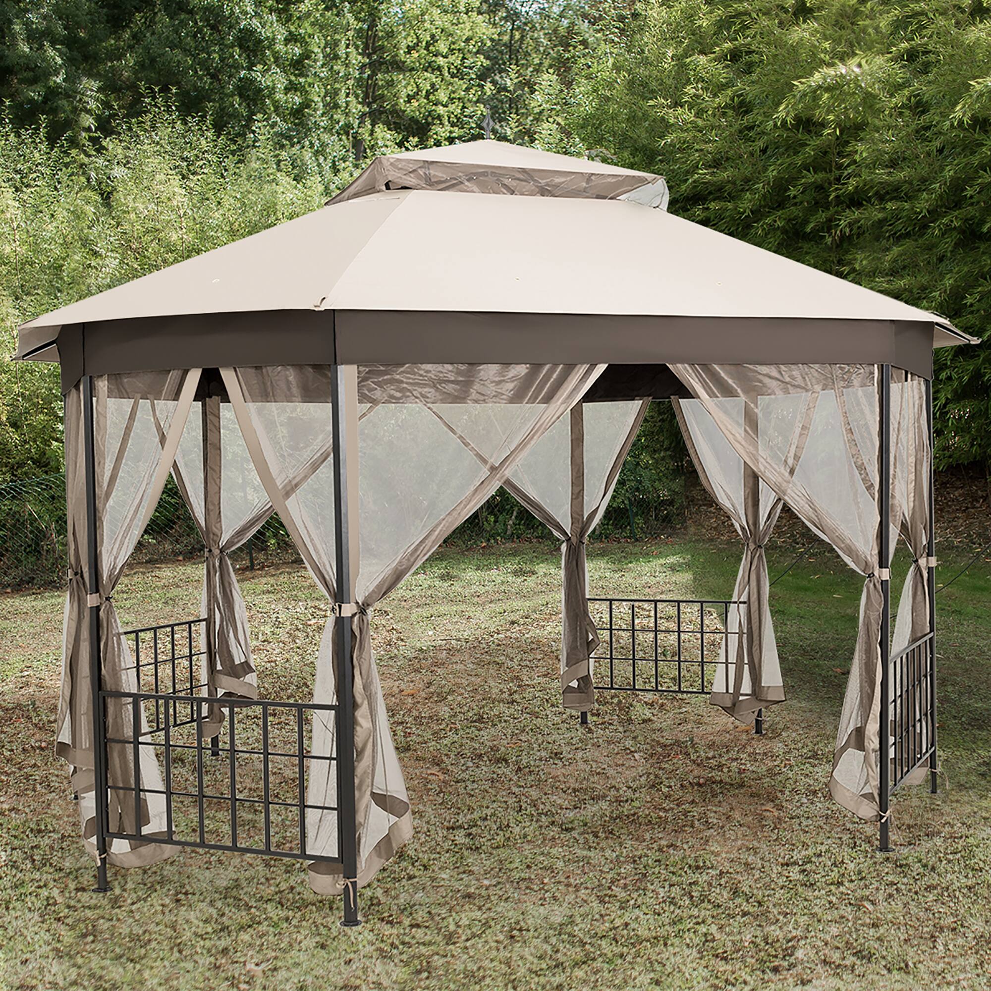 Alt View 4. Costway - Costway 10'x12' Patio Gazebo Canopy Shelter Double Top Netting Sidewalls - Beige.