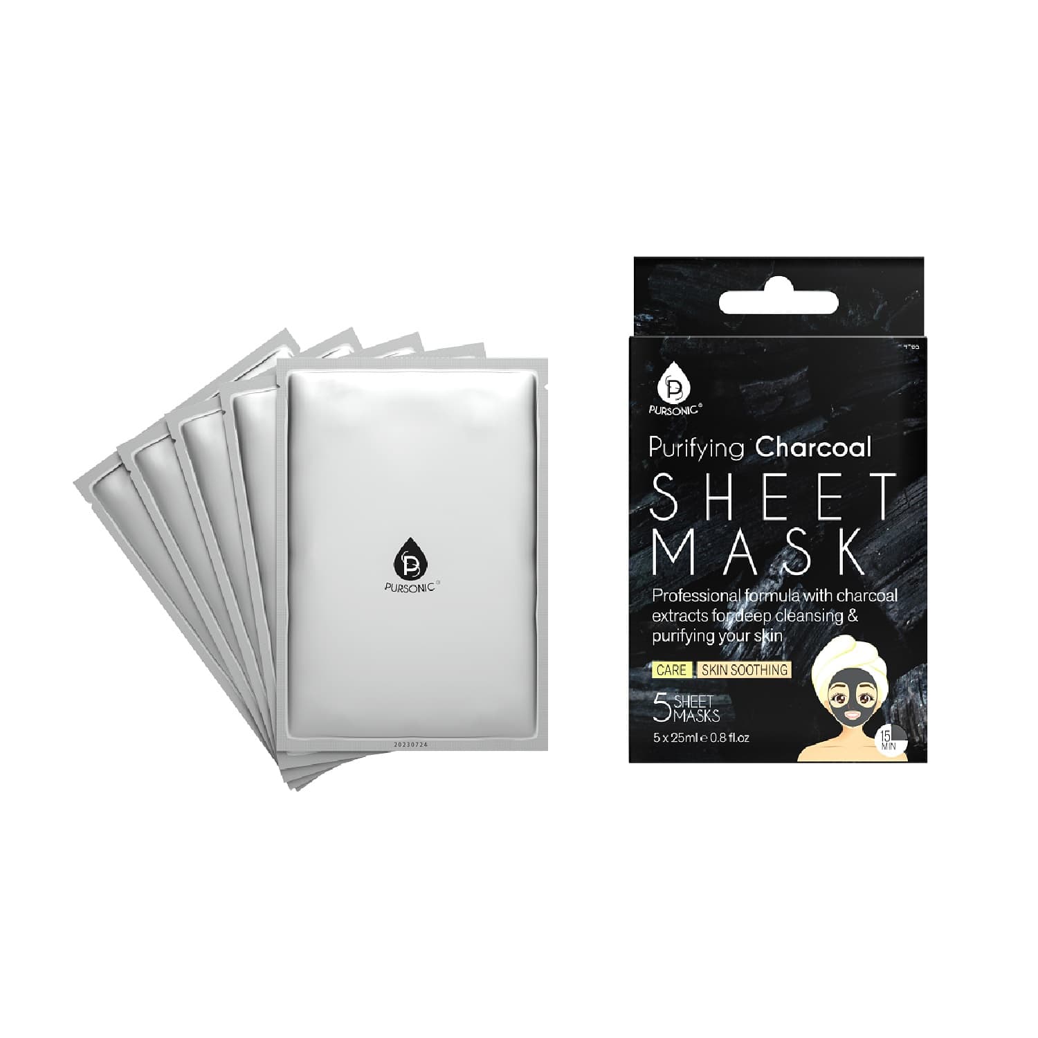 Pursonic - Purifying Charcoal Sheet Mask - Black