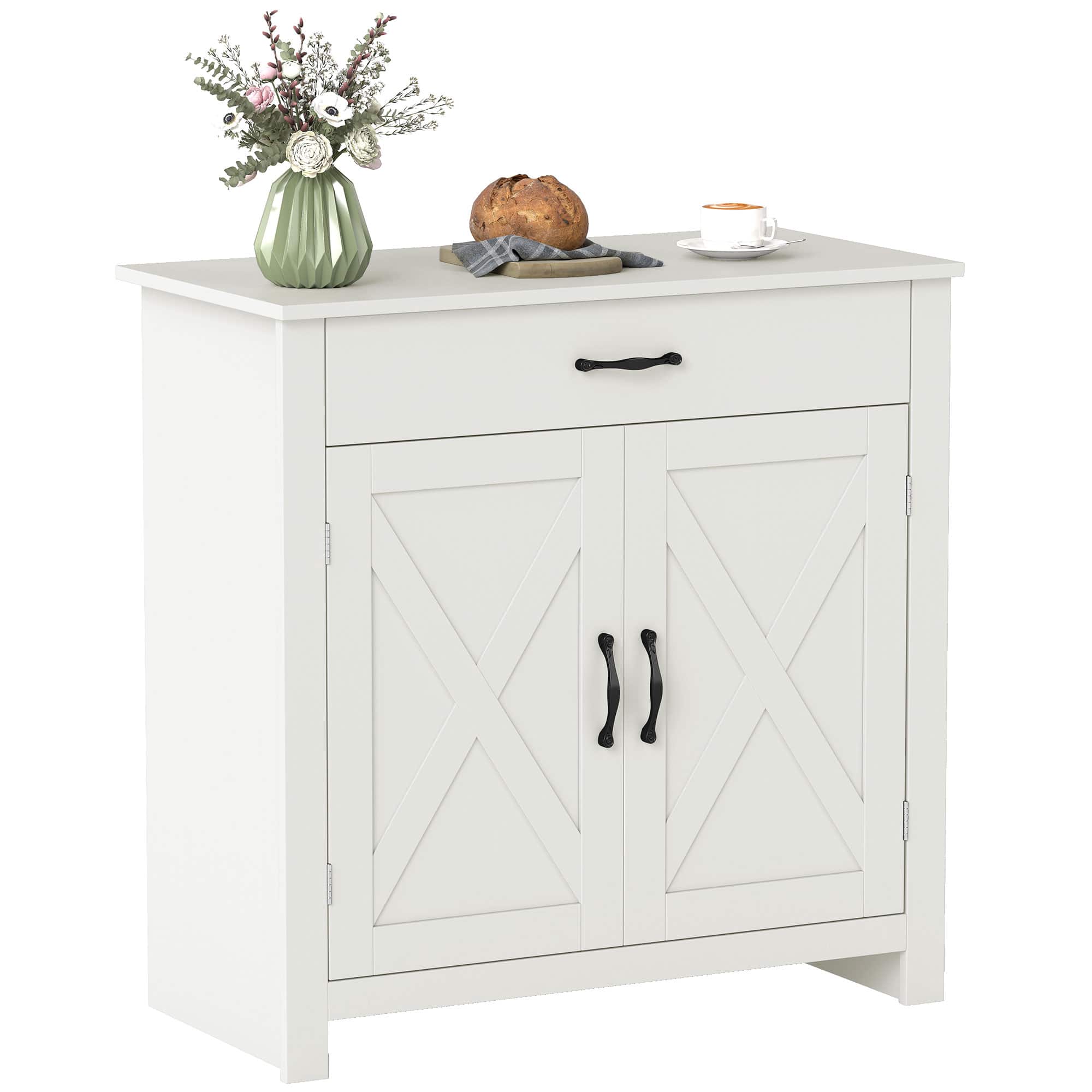Homcom - Sideboard Cabinet with Barn Doors Kitchen Buffet Cabinet with Drawer and Adjustable Shelf Stone - White