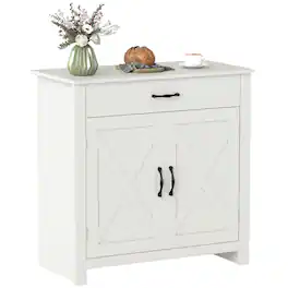 Homcom - Sideboard Cabinet with Barn Doors Kitchen Buffet Cabinet with Drawer and Adjustable Shelf Stone - White
