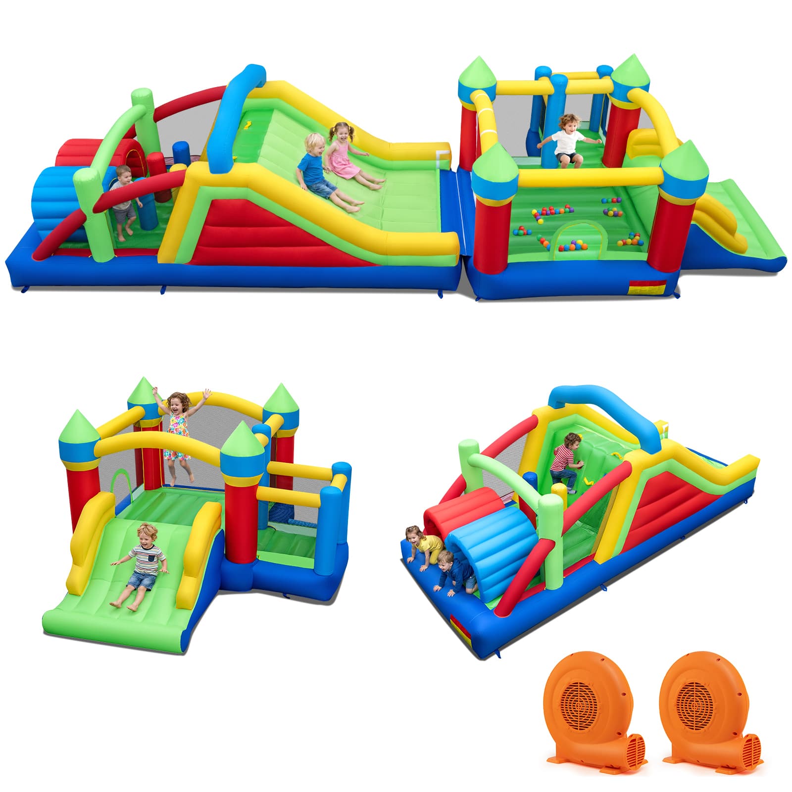 Gymax - Inflatable Bounce Castle w/Jumping House Ocean Balls Dual Slides 750W Blower - Multicolor