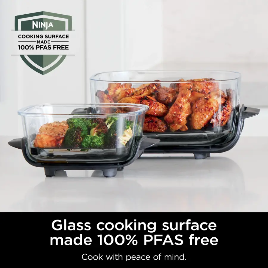 NINJA COOKING SURFACE MADE 100% PFAS FREE Glass cooking surface made 100% PFAS free Cook with peace of mind.