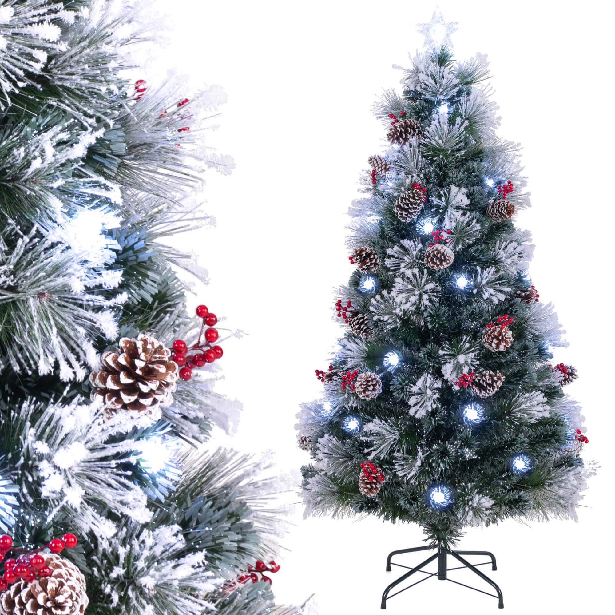 Costway - 6 FT Flocked Christmas Tree Artificial Xmas Tree with 220 Branch Tips &Pine Needles - Green,White