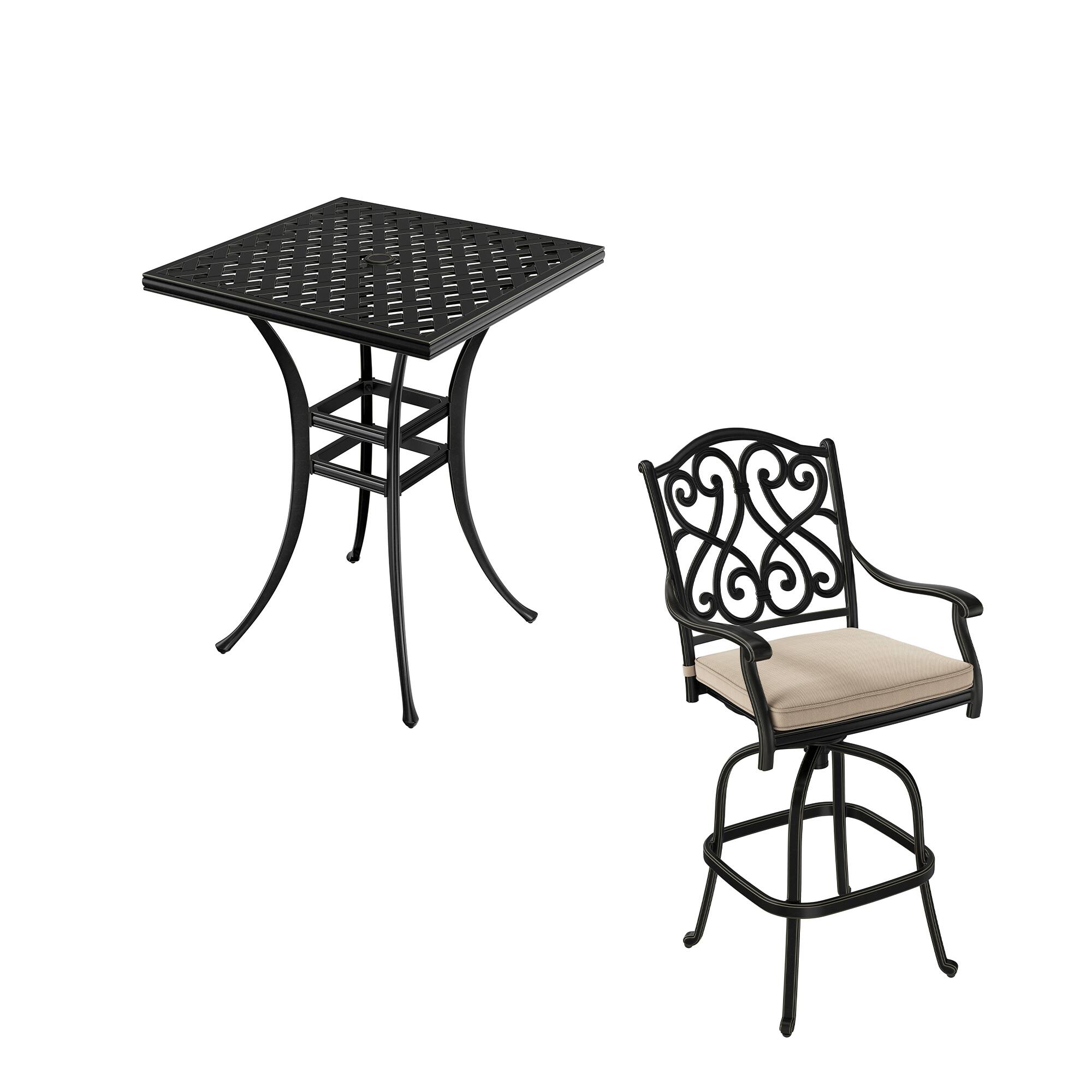 Alt View 8. Mondawe - 2 - Person Square Outdoor Dining Set with Cushions - Black+Beige.