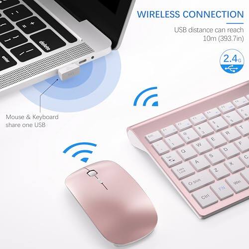 WIRELESS CONNECTION  
USB distance can reach 10m (393.7in)  
2.4G Mouse & Keyboard share one USB