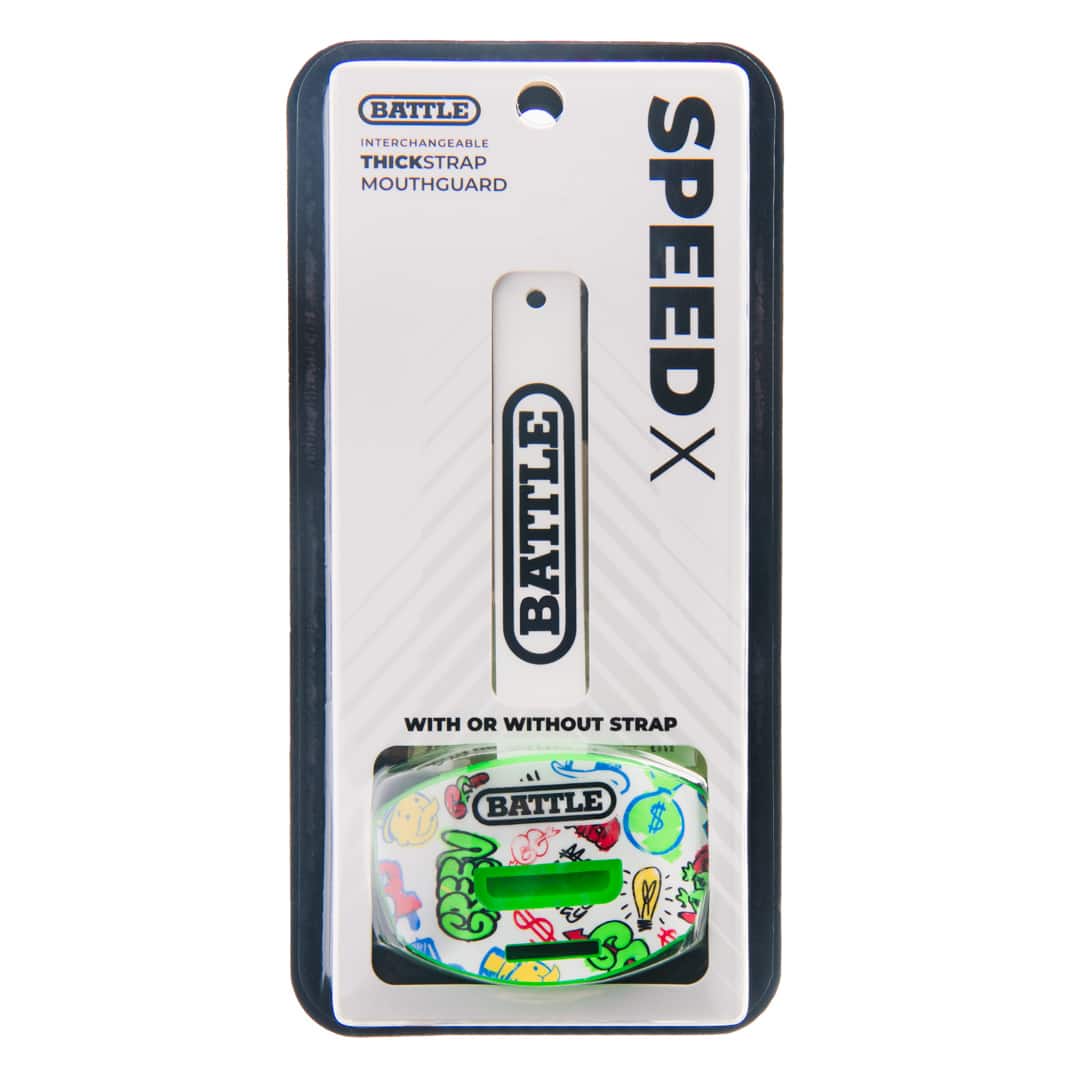 Battle Sports - Speed X Football Mouthguard, "Monopoly Street Art", White - Monopoly Street Art White