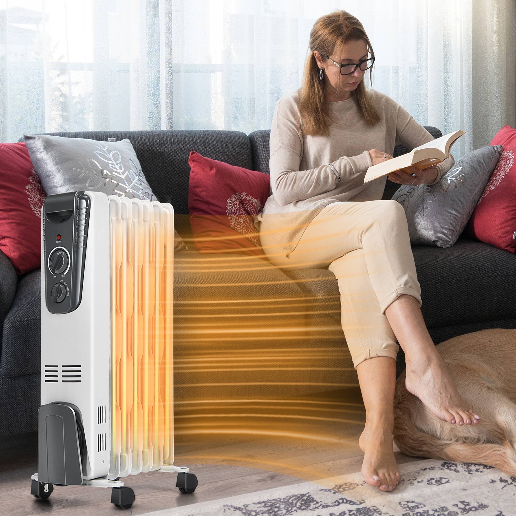 Alt View 3. Gymax - Gymax 1500W Oil Filled Radiator Heater Portable Space Heater w/ 3 Heat Settings - White.