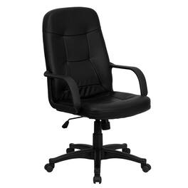 Emma + Oliver - High Back Glove Vinyl Executive Swivel Office Chair with Arms - Black