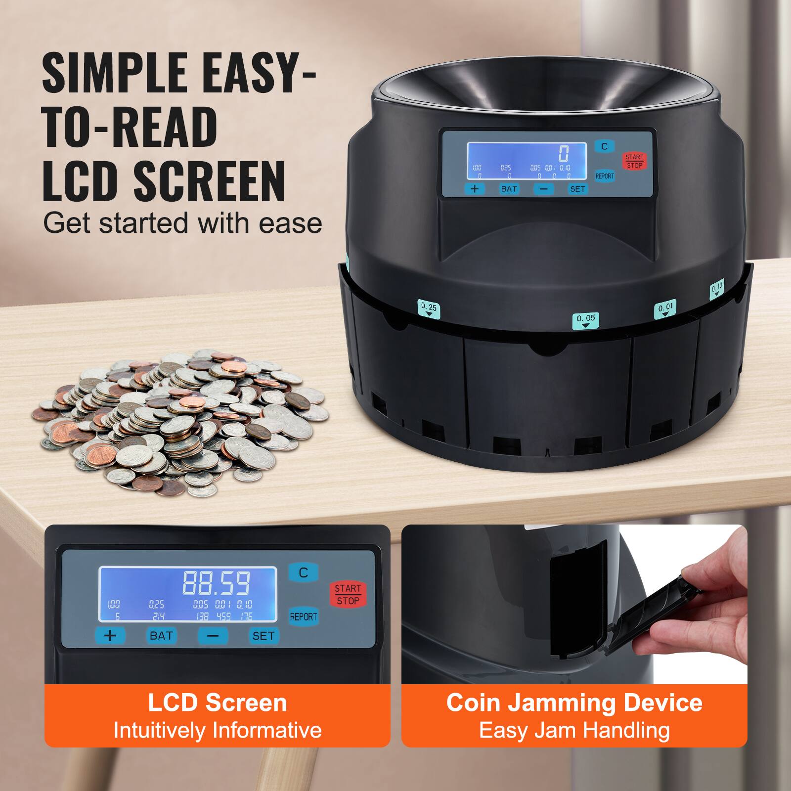 USD Coin Counter & Coin Sorters with LCD Display, Coin