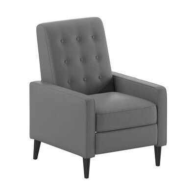 Front. Emma + Oliver - Jules Mid-Century Modern Button Tufted Upholstered Easy Pushback Recliner with Wooden Legs - Light Gray.