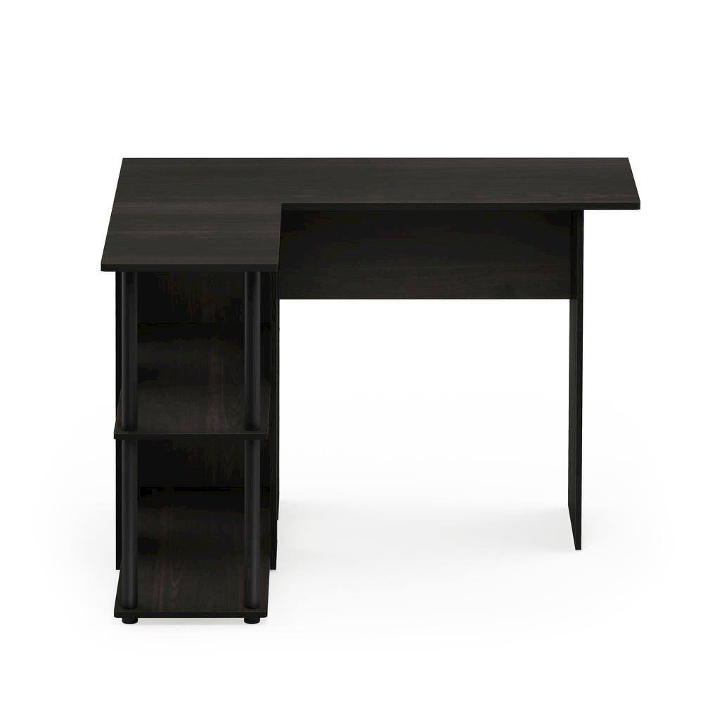 Alt View 1. FurniFact - Black L Shaped Desk with Bookshelf and Storage Drawers for Office Use - Espresso/Black.