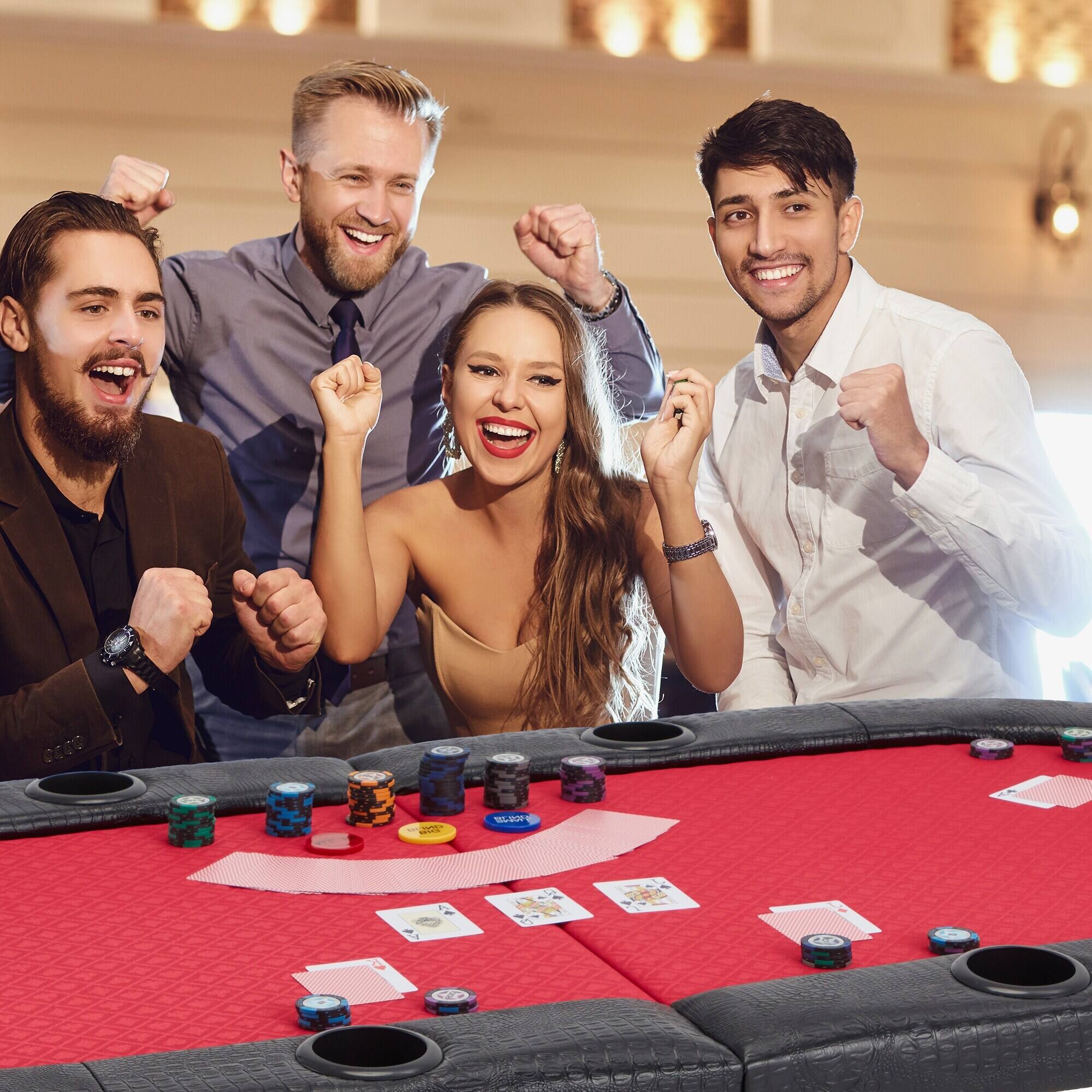 Angle. U-HOMY - Foldable 72" Oval Poker Table for 8 Players with Cup Holders and Casino-Grade Felt Surface.