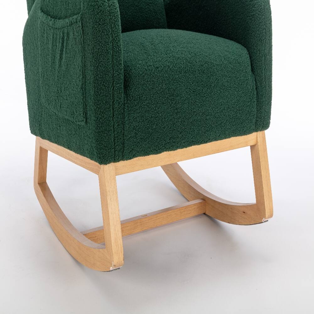 Alt View 8. Loheer - Loheer Green Teddy Fabric Rocking Chair with Wood Legs Ergonomic Living Room Accent Chair - Green.