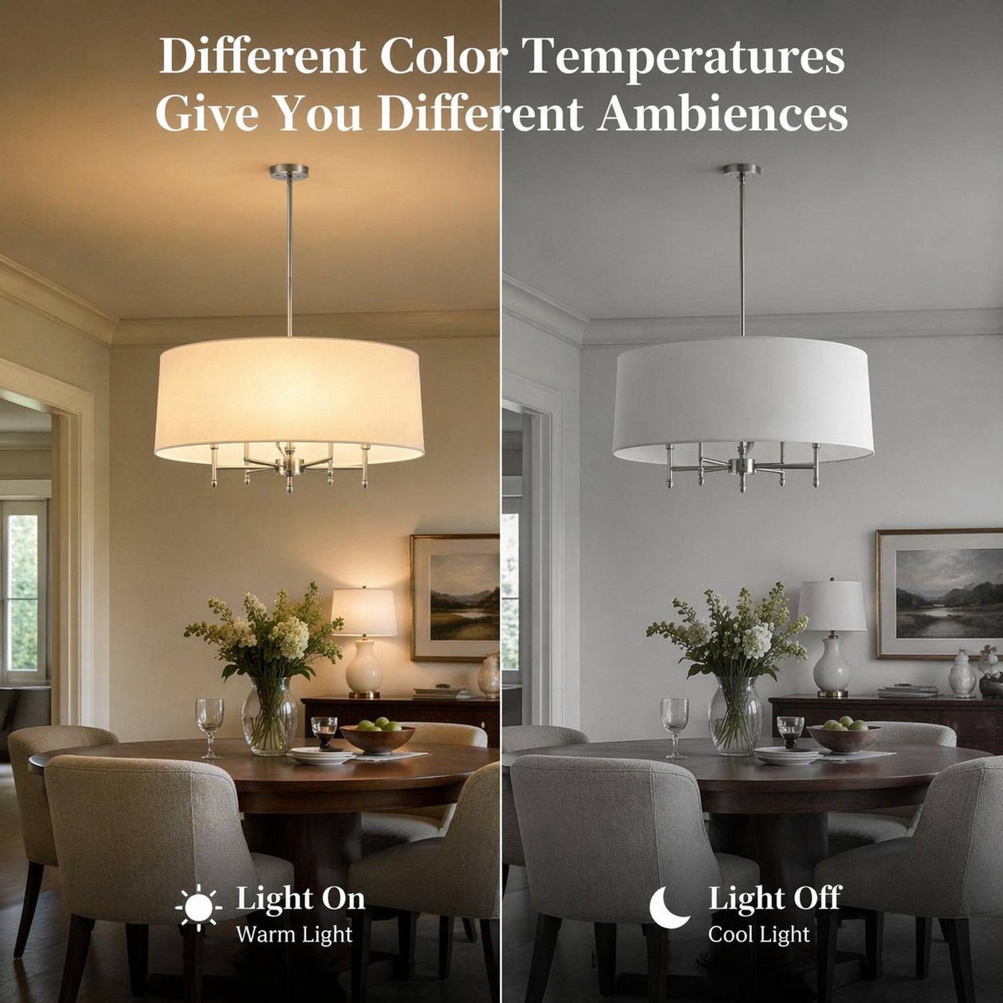 Different Color Temperatures Give You Different Ambiences

Light On Warm Light

Light Off Cool Light