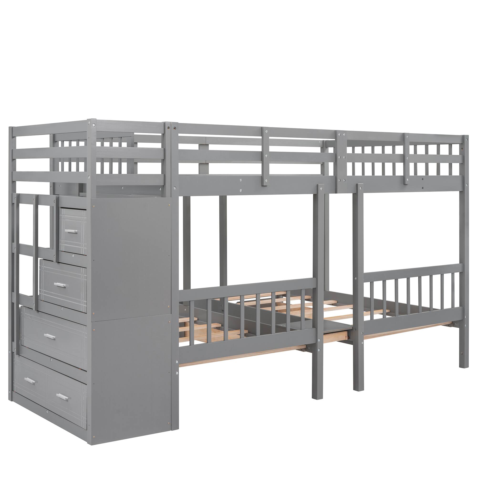 Alt View 10. Tiramisubest - Full Over Twin & Twin Wood Triple Bunk Bed, Gray: Space-Saving, Sturdy & Safe - Gray.