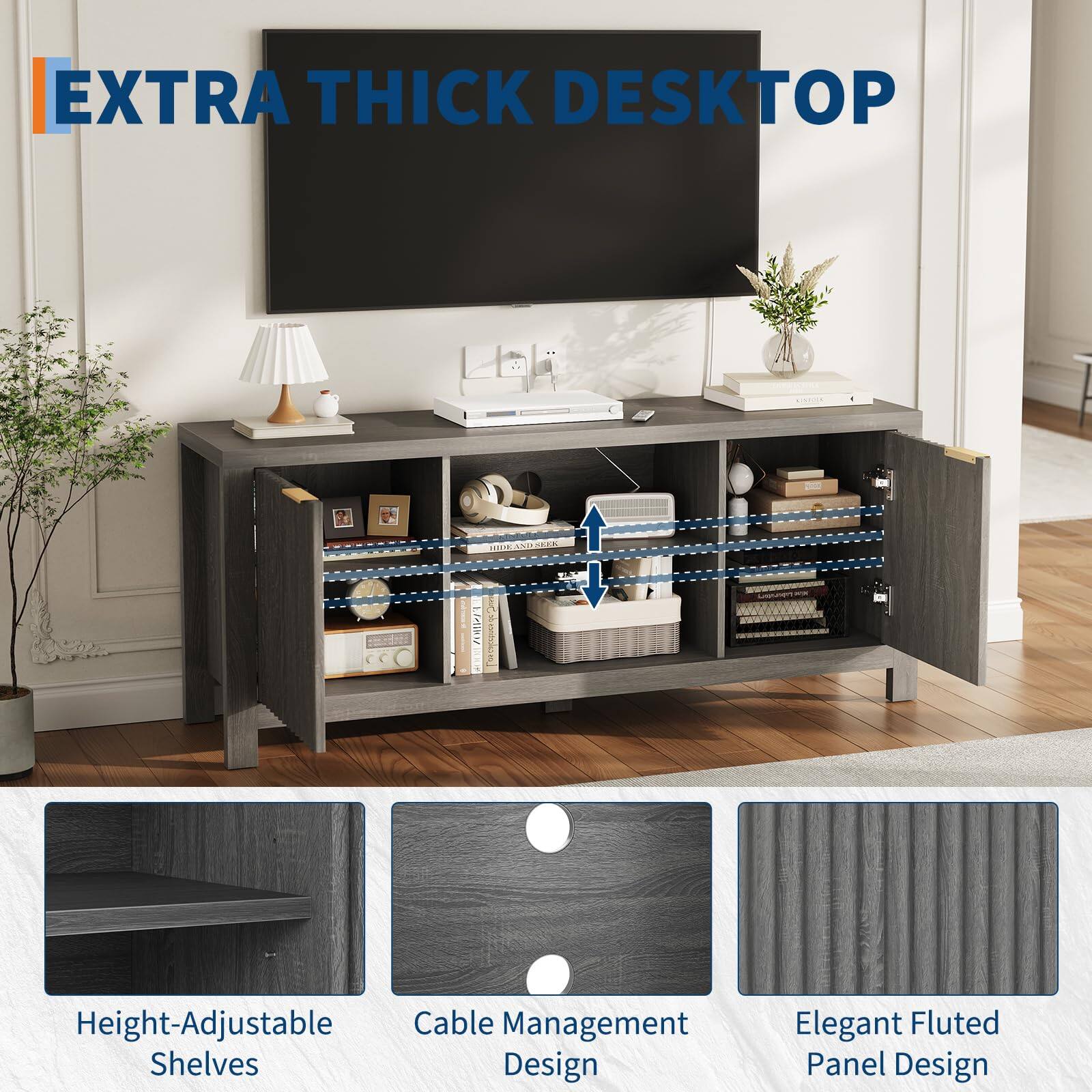EXTRA THICK DESKTOP

- Height-Adjustable Shelves
- Cable Management Design
- Elegant Fluted Panel Design