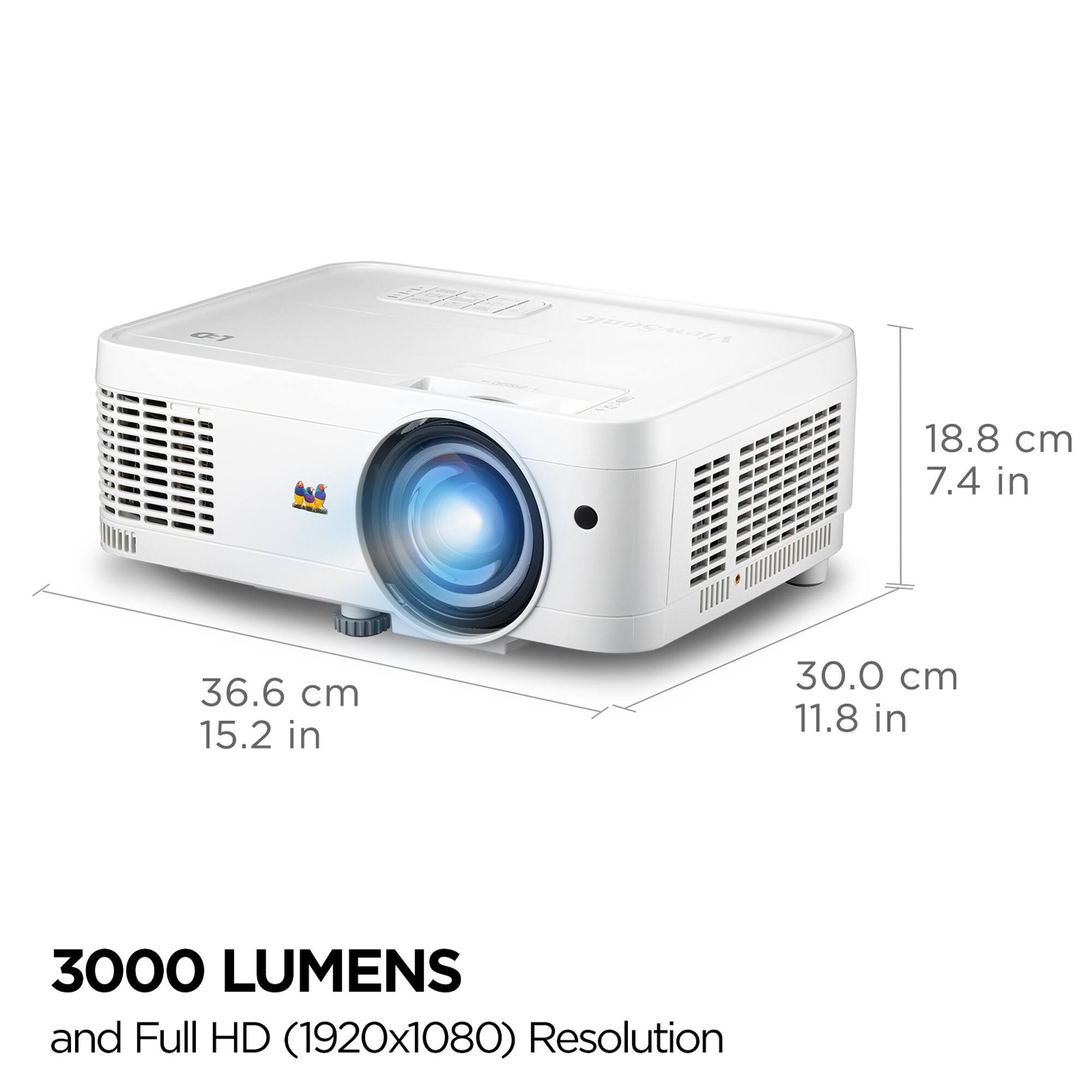 The text on the image reads: "3000 Lumens and Full HD (1920x1080) Resolution."