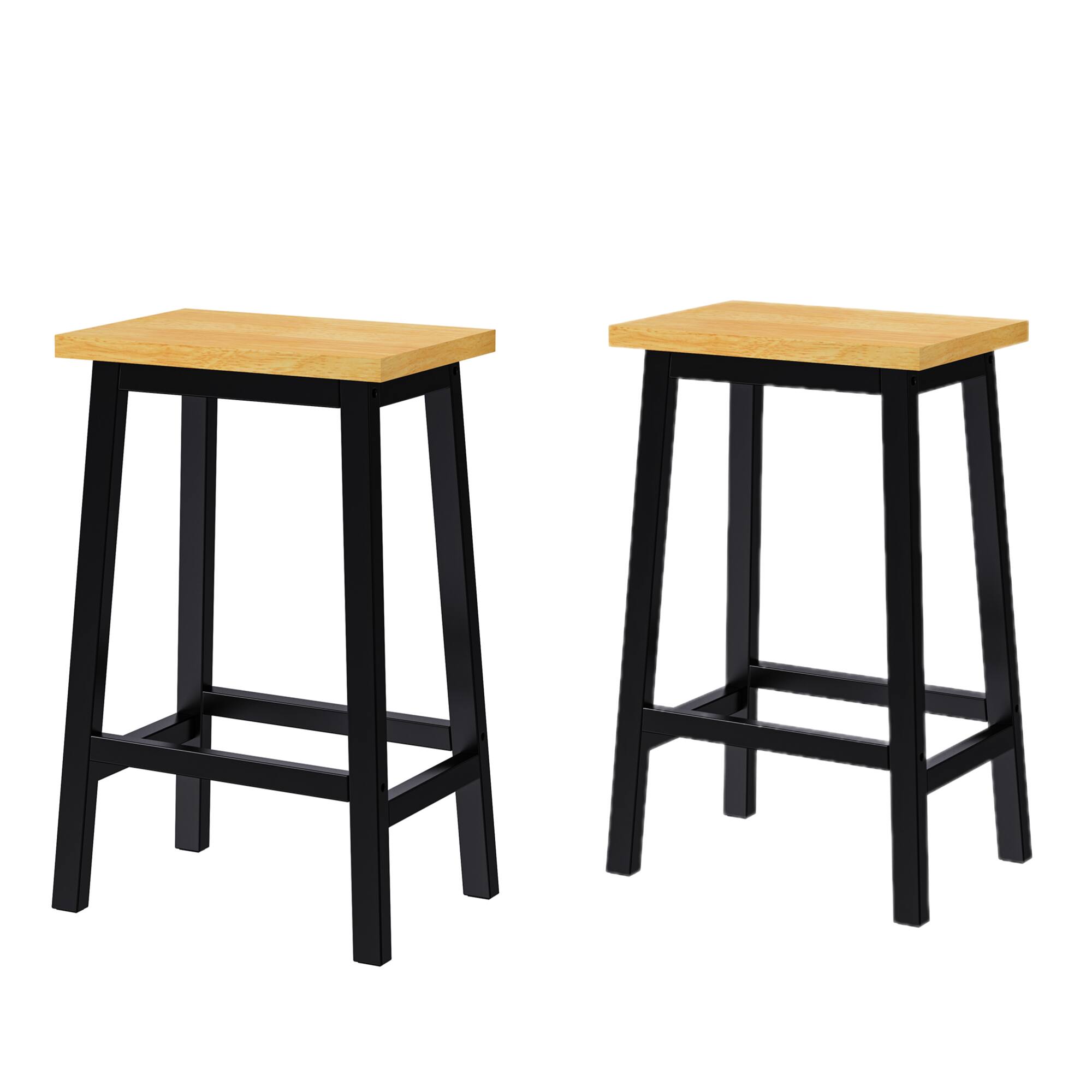 Angle. GOODSILO - Set of 2 Solid Wood Bar Stools with Footrests, Farmhouse Style Counter Height Stools - Black.
