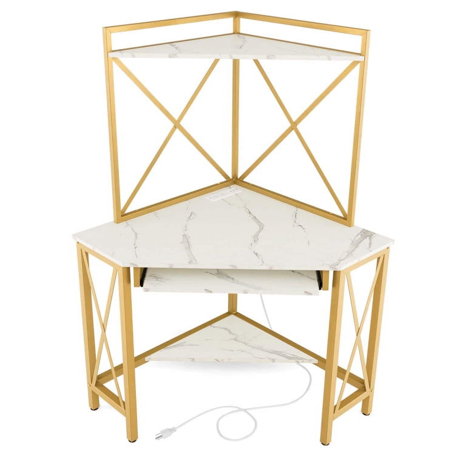 Kadyn - Space-Saving Corner Computer Desk with with Hutch and Keyboard Tray- Home Office Desks, Gaming Computer Desks - White