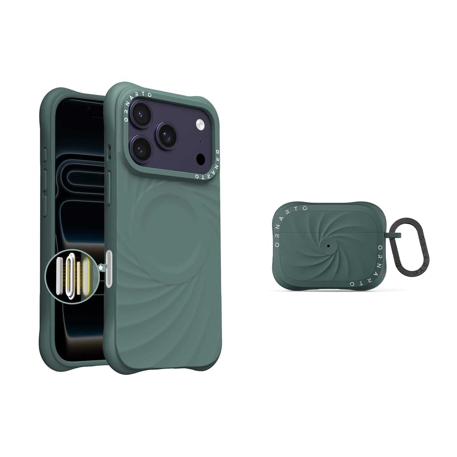 Ornarto - Vortuxe for iPhone 17 Pro Case 6.3" and for AirPods Pro 3 Case - Pine Green