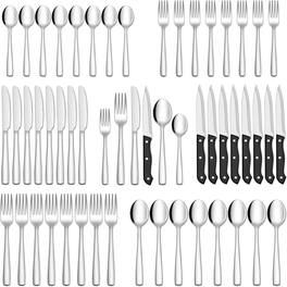 Dazzed Corner - 48-Piece Silverware Set for 8, Stainless Steel Flatware Cutlery Set - Silver