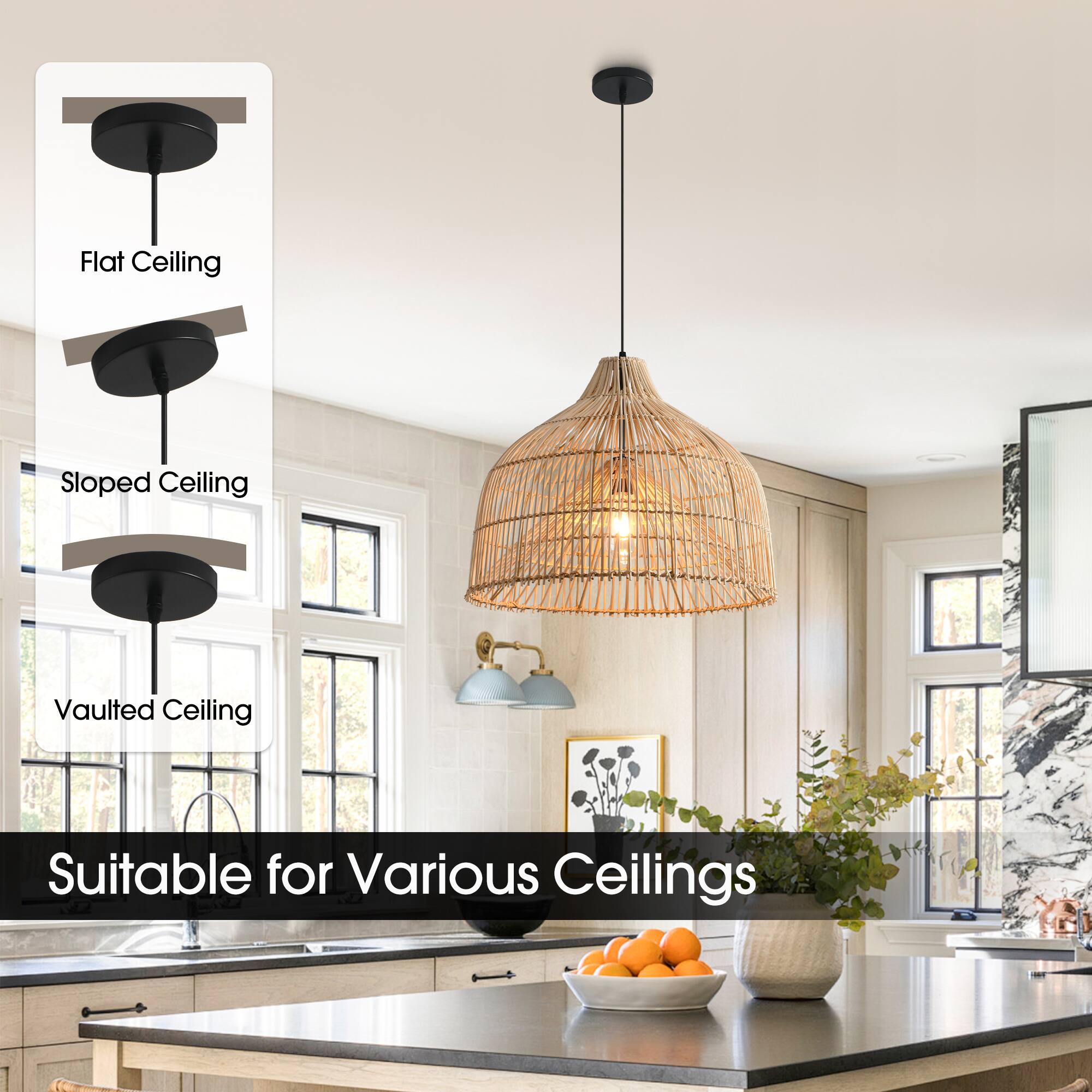 Flat Ceiling  
Sloped Ceiling  
Vaulted Ceiling  
Suitable for Various Ceilings