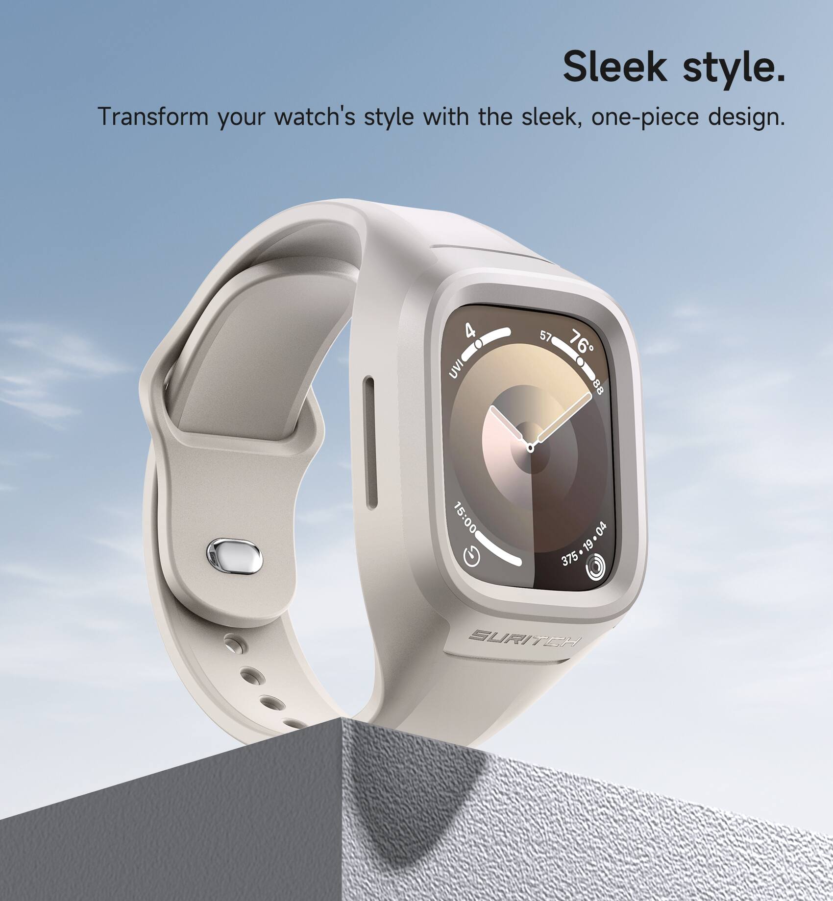 Sleek style. Transform your watch's style with the sleek, one-piece design. 4 UVI 57 76 an 15:00 04 375-19-04 a 19 375 SURITECH