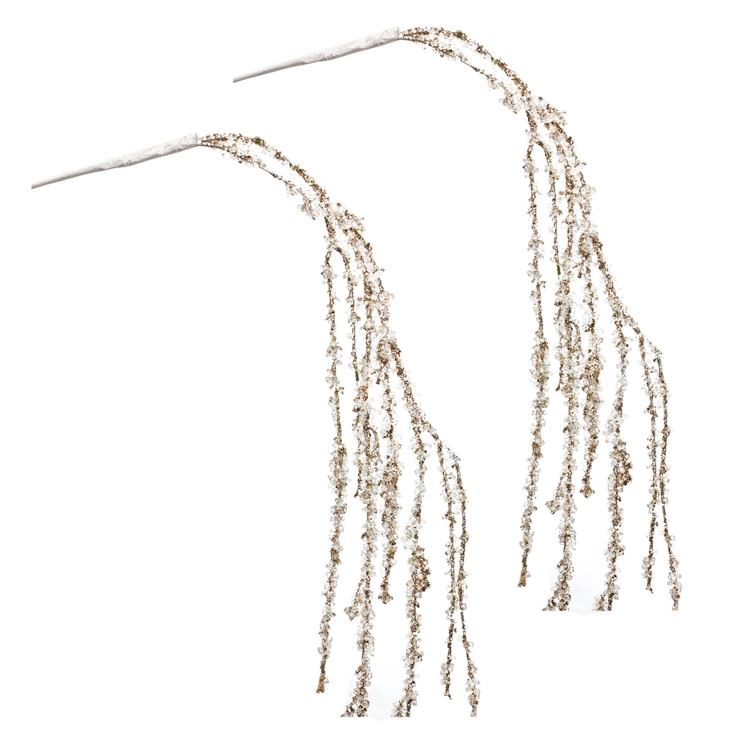 Left. BreeBe - Silver Glitter Branch (Set of 2) - White, Silver.