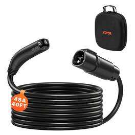 VEVOR - EV Charger Extension Cable for Tesla, 48Amp 40 ft Max 240V 11.52 kW with NACS Plug, EV Extension Cord - Black