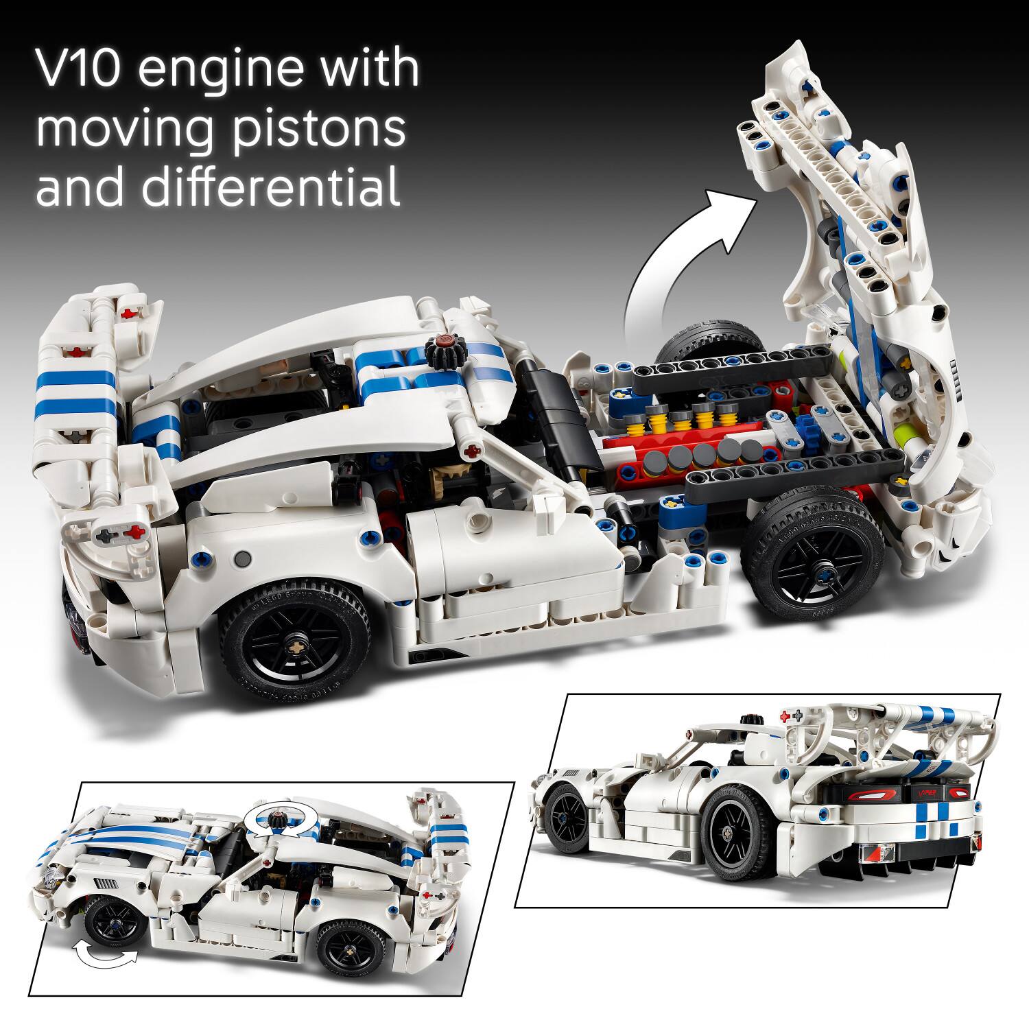 V10 engine with moving pistons and differential