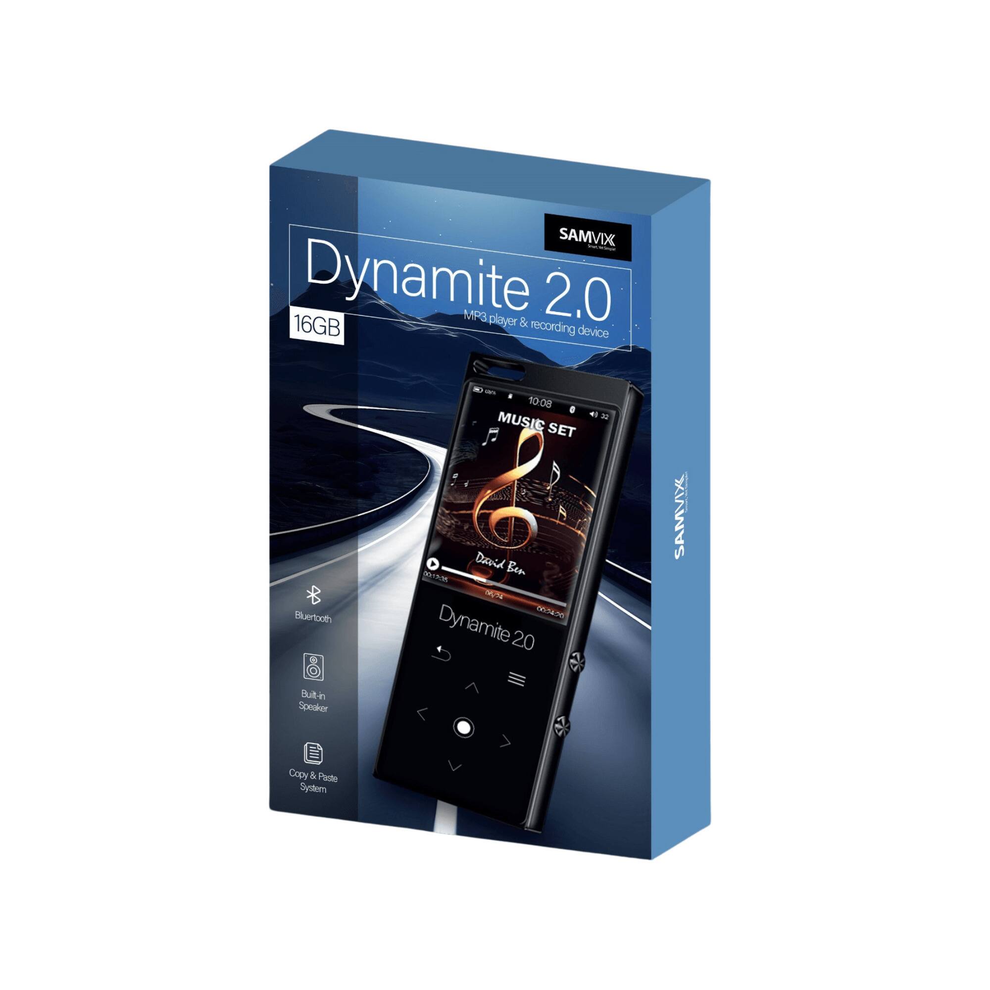 SAMVIX Dynamite 2.0 MP3 Player & Recording Device

- 16GB
- Bluetooth
- Built-in Speaker
- Copy & Paste System
- Music Set 6
- David Eer - MN rTA - Dynamite 20
- SAMVIX Buk i Sceder