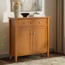 Simpli Home - Warm Shaker SOLID WOOD 36 inch Wide Transitional Entryway Storage Cabinet - Light Golden Brown
