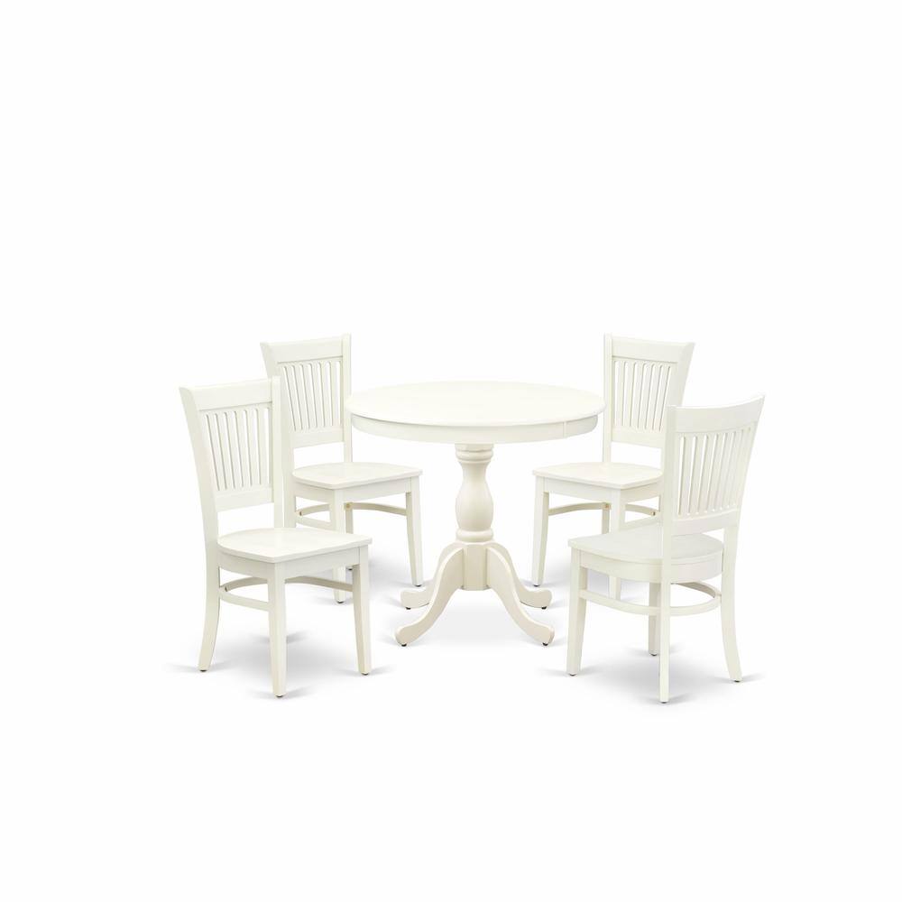 Alt View 3. East West Furniture - AMVA5-LWH-W - 5-Pc Dinette Set- 4 dining room chairs and Modern dining room table - Wooden Seat and Slatted Chair Back - Linen White.