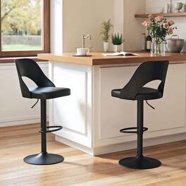 Kadyn - Set of 2 Bar Stools with Enlarged PU Leather Seat and Footrest - Black
