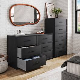 GOODSILO - Modern 5-Drawer Fabric Dresser with Wooden Top for Bedroom, Living Room, or Office Storage - Black