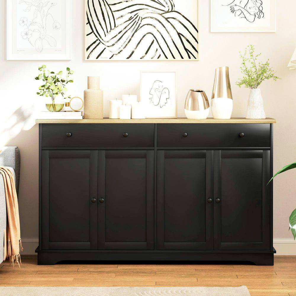 Kadyn - Contemporary Buffet Cabinet with Storage Drawers and Adjustable Shelves - Black