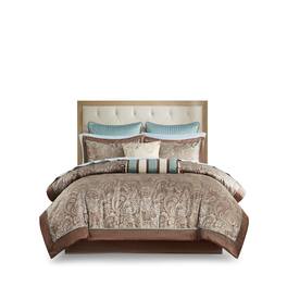 Gracie Mills - Thornton Supreme Comfort: 12-Piece Comforter Ensemble with Cotton Bed Sheets - Blue/Brown