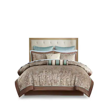 Front. Gracie Mills - Gracie Mills Thornton Supreme Comfort: 12-Piece Comforter Ensemble with Cotton Bed Sheets - Blue/Brown.